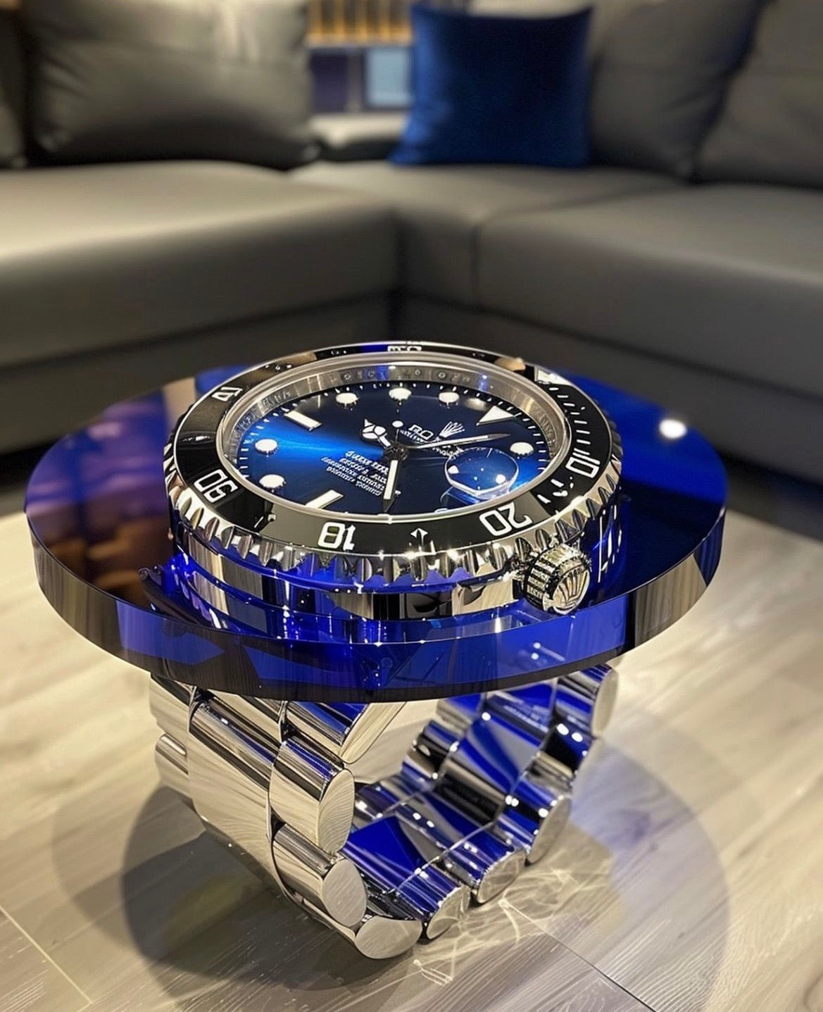 Crown Luxury Table Blue Dial Design (32” Glass Top)